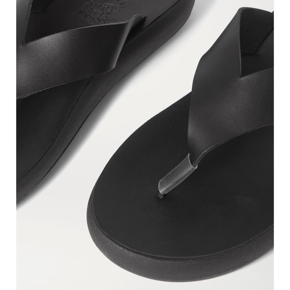 Ancient Greek Sandals Black Minimalist Leather Thong Sandals - Picture 5 of 12